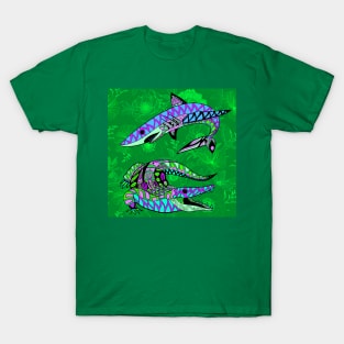 the king shark and the king gator in mandala pattern jungle T-Shirt